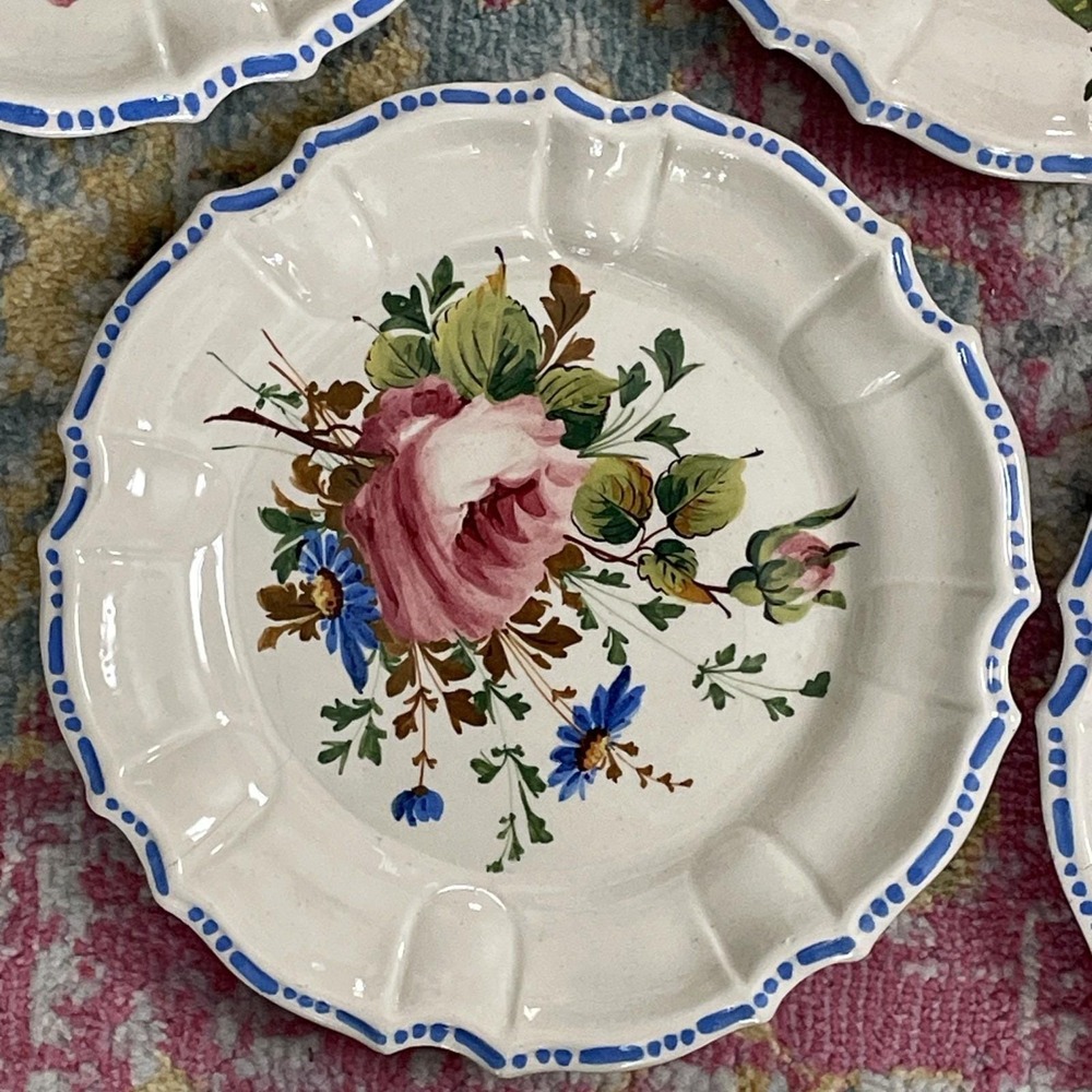 Set Of 10 Vintage Plates Italy Flowers Cottagecore Pottery Majolica Nove Rose - Picture 12 of 16